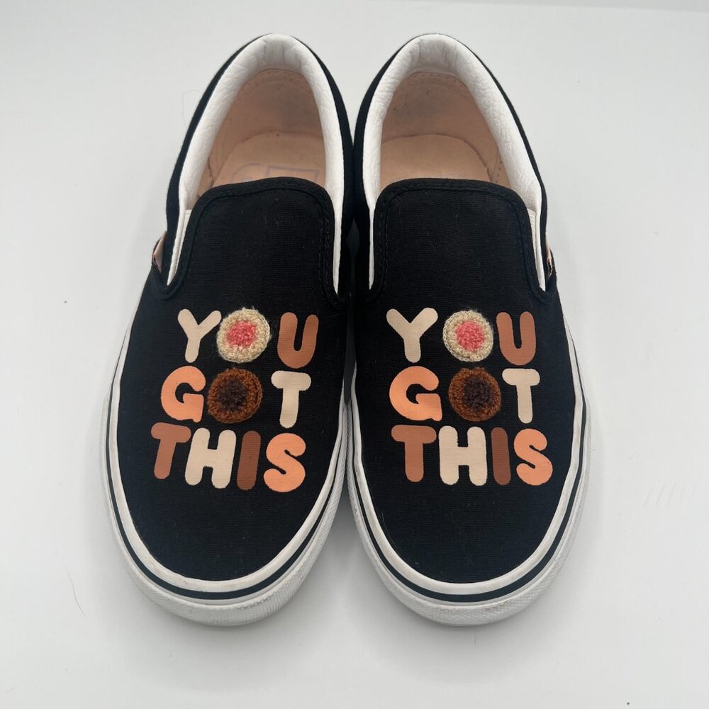 Vans Slip-On Sneakers "You Got This" Black Canvas Women’s Size 6 - Picture 2 of 11